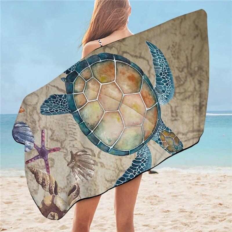 Serviette de plage tortue tropical - bleublancbeauf.com