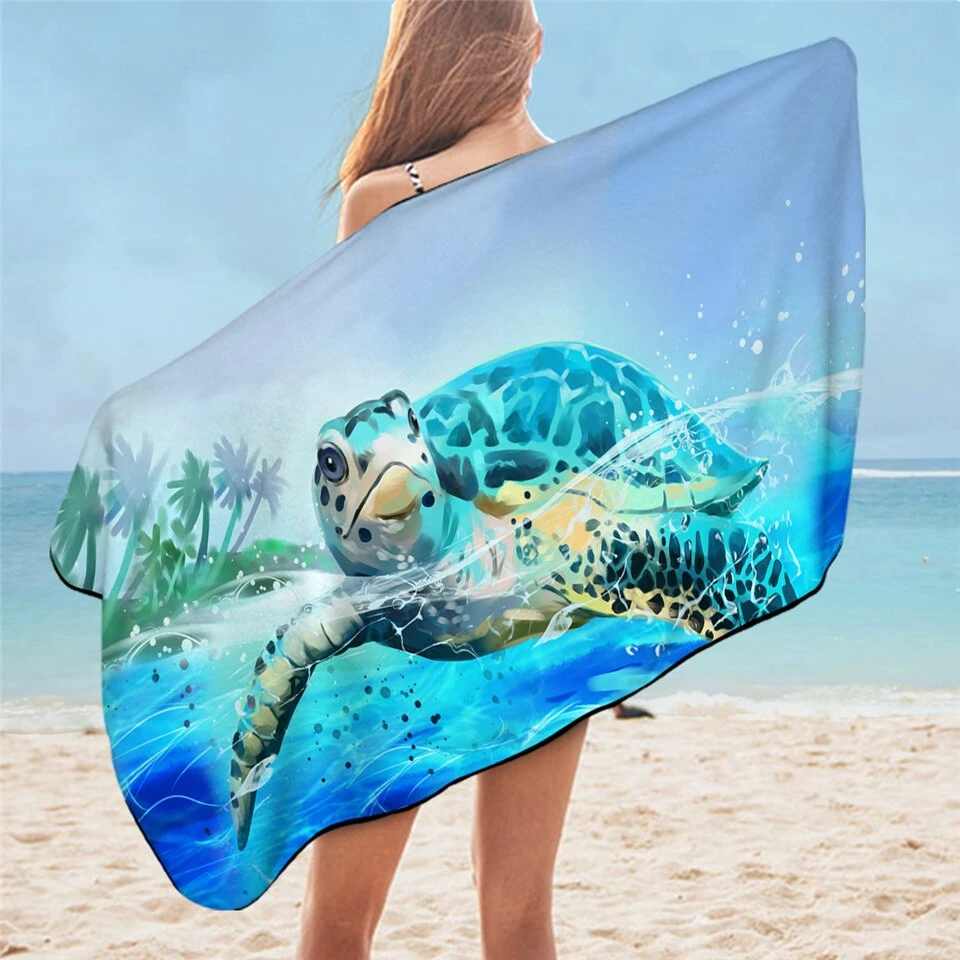 Serviette de plage tortue tropical - bleublancbeauf.com